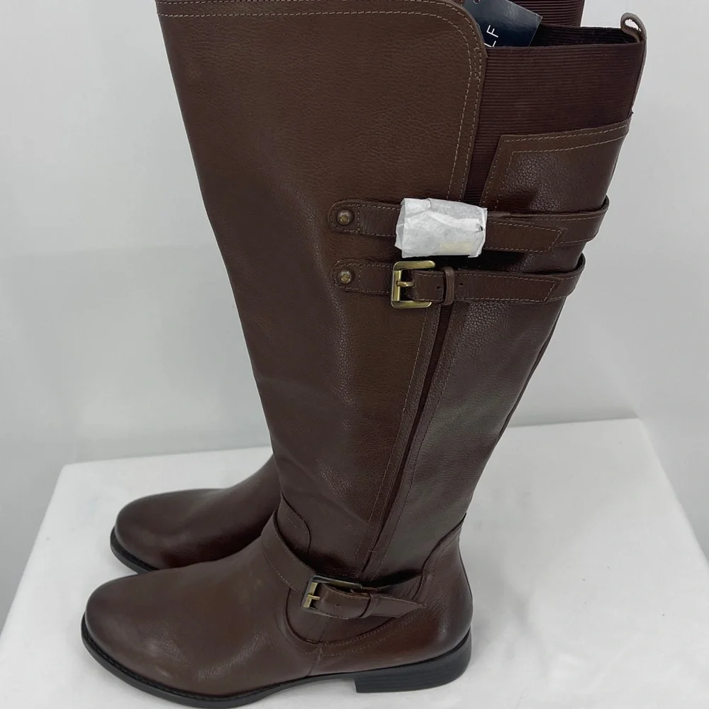 NATURALIZER SIZE 9.5W WC Classic Brown Knee-High Riding Boots Women NWT leather